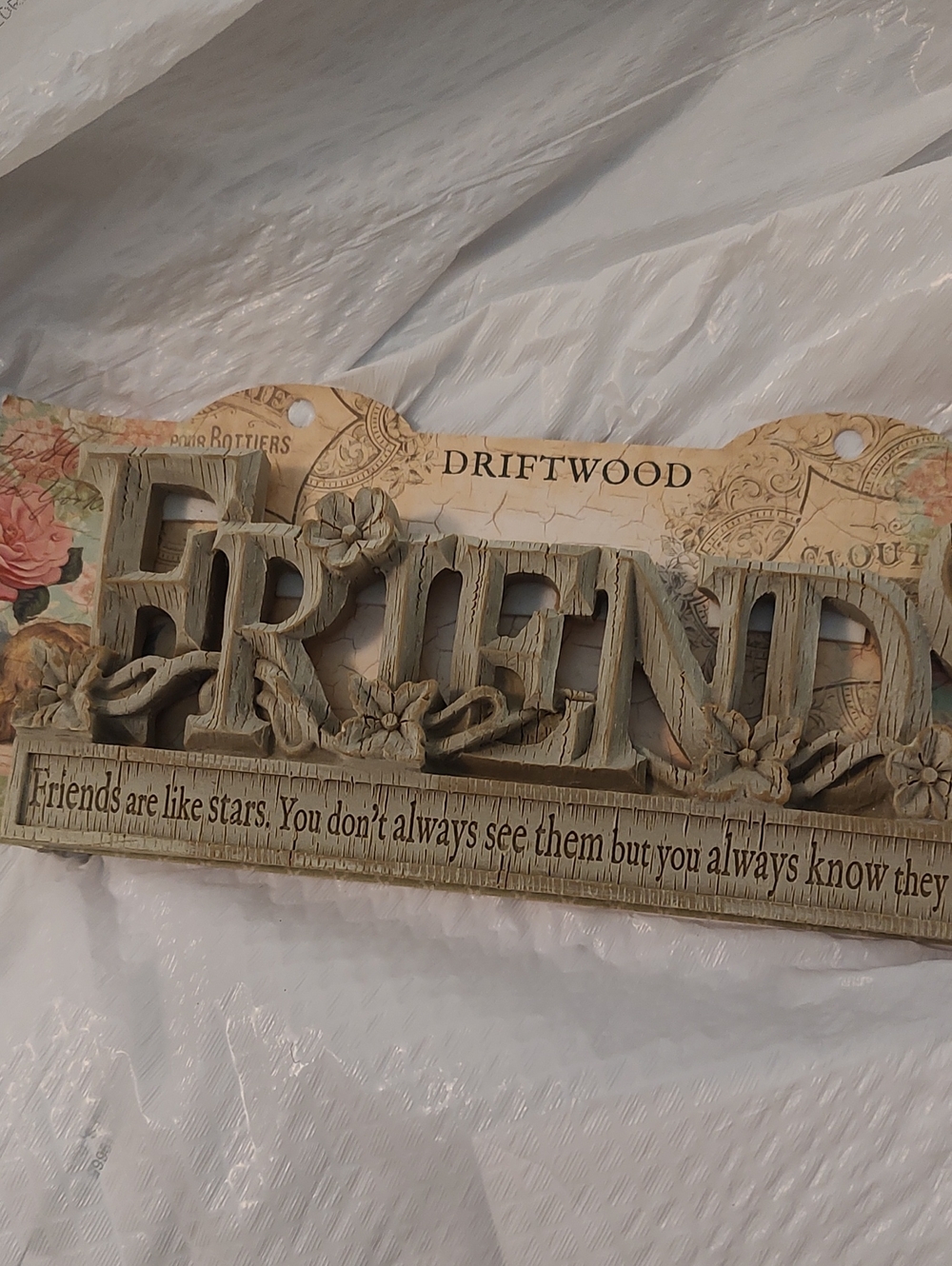 DRIFTWOOD Sage 'FRIENDS' Carved Wall Plaque